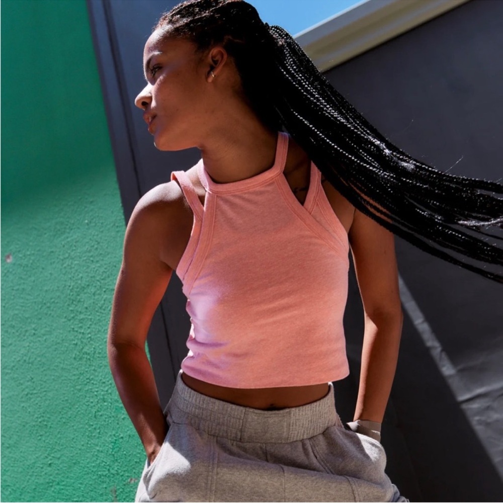 #153 Free People Pink Crop Tank Top with Cut Out